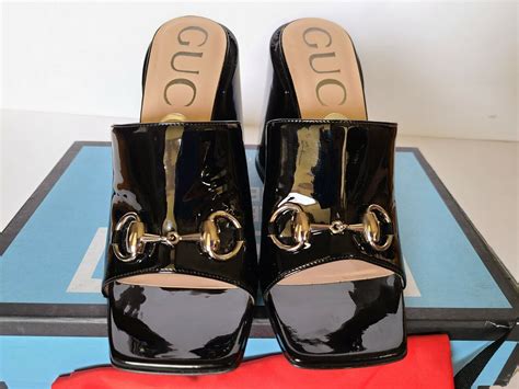 gucci patent lexi mules.